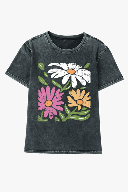 Flower Graphic Round Neck Short Sleeve T-Shirt